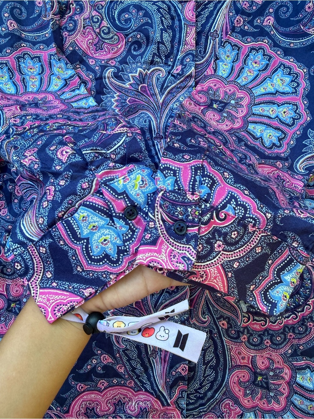 Ralph Lauren Navy Paisley Button-Up with Pink and Light Blue Accents sleepwear - Picture 4 of 6
